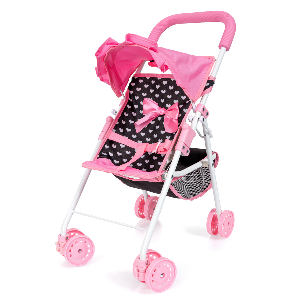 Bayer Design Puppen-Buggy + Wickeltasche Set schwarz rosa Herzchen TOP |  eBay.de