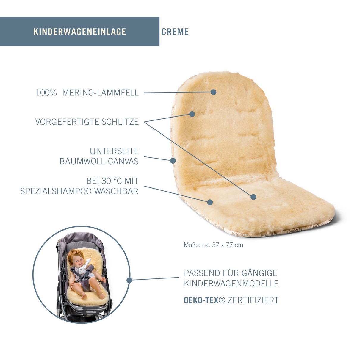 Fellhof Kinderwagen Einlage Lammfell Australien ECO beige 37x75 cm TOP |  eBay