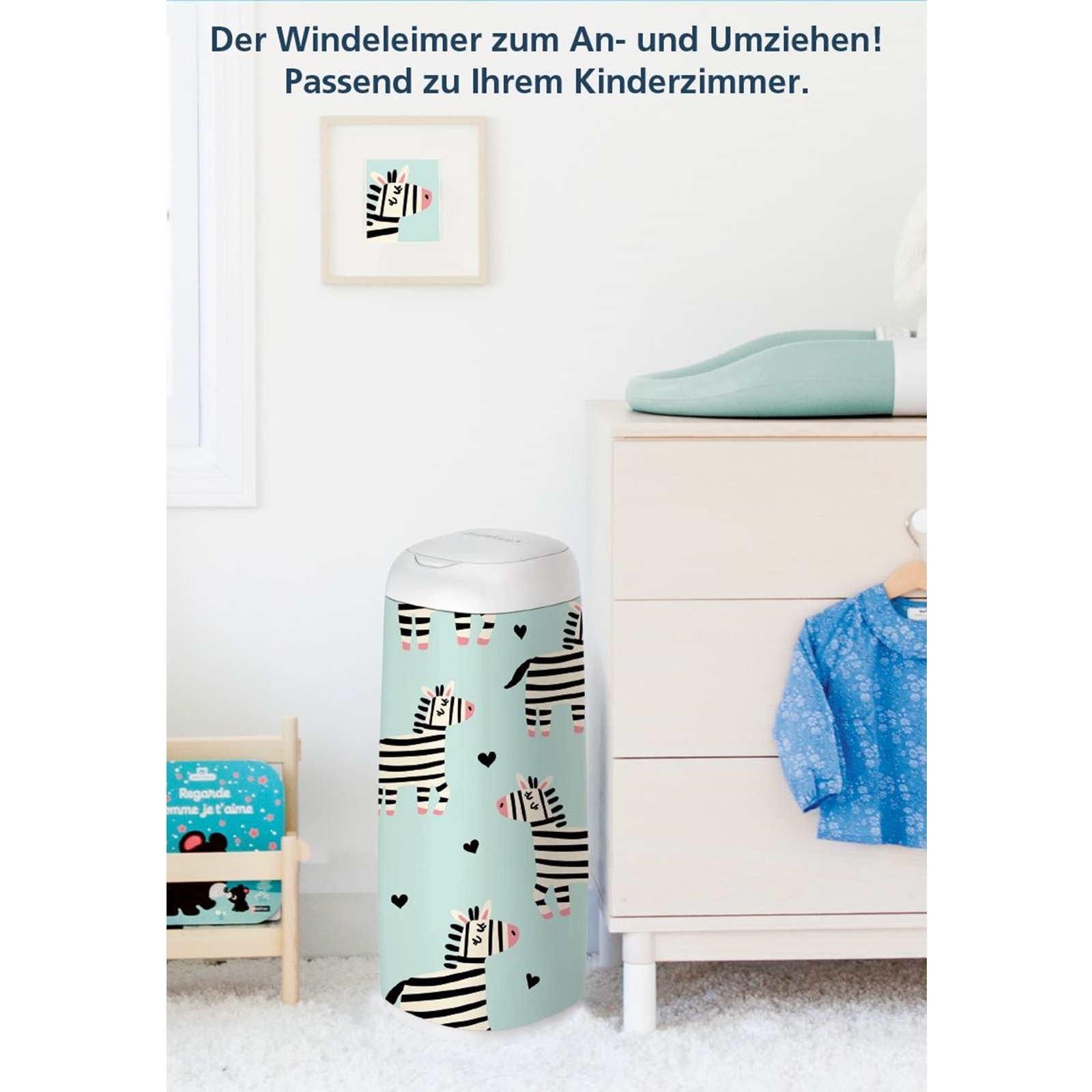 Angelcare Windeleimer Dress-Up XL 66 cm Höhe mit Bezug Grey Stars NEU