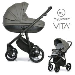 My Junior VITA 2 - 2in1 Kinderwagen-Set - Vegan Leather Dark Grey - XXL-Zubehörpaket