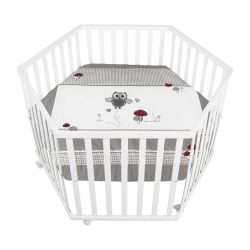 Roba Kids Laufgitter 6-eckig inkl. Schutzeinlage Adam & Eule - weiß