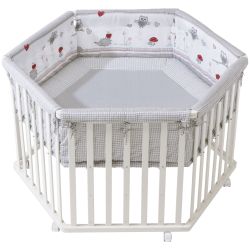 roba Laufgitter Adam & Eule 6-eckig inkl. Matratze Schutzeinlage Holz weiß