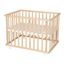 roba Laufgitter 75 x 100 cm + Laufgittereinlage Sternenzauber grau Holz natur