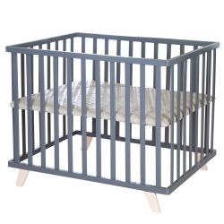 Roba Kids Laufgitter 75x100 cm mit Holzfüßen Greyish gesteppt Luxe anthrazit