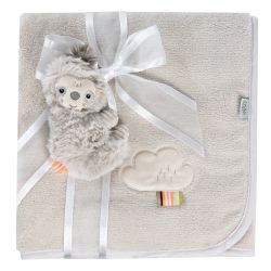 Fehn Kuscheldecke 100x75 cm Faultier Lazy, Crazy & Pink Grau/Beige