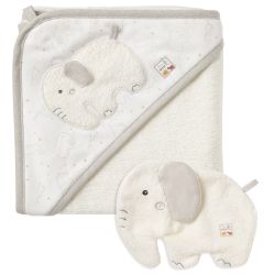 Fehn Natur Bio Qualität Badeset Kapuzenbadetuch & Waschhandschuh Elefant