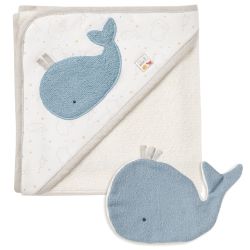 Fehn Natur Bio Qualität Badeset Kapuzenbadetuch & Waschhandschuh Wal
