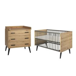 Schardt Kinderzimmer Set Morris Oak 3-teilig Kinderbett Wickelkommode Ansatz