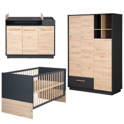 Roba Kids Kinderzimmerset Lenn Bett Wickelkommode Schrank - braun-anthrazit