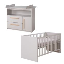 roba Babyzimmer Set Lea 2-teilig Babybett 70x140 cm Wickelkommode Beige/Grau