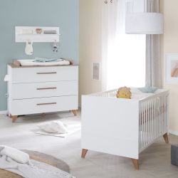 roba Babymöbel Set 2-teilig Ole Kinderbett Wickelkommode Weiß Dunkle Eiche