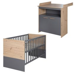 roba Babymöbel Set Anna Bett Wickelkommode Anthrazit Dekor Kent Eiche