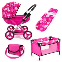 Bayer Design Puppenwagen Cosy Set mit Zubehör pink Sterne