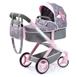 Bayer Design Kombi-Puppenwagen Xeo mit Wickeltasche Schleife grau rosa