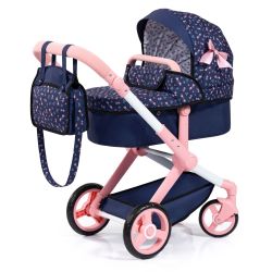 Bayer Design Kombi-Puppenwagen Xeo mit Wickeltasche Blumen rosa dunkelblau