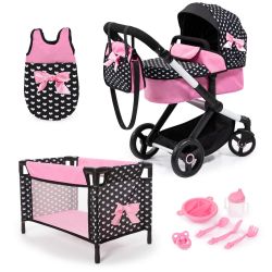Bayer Design Kombi-Puppenwagen Xeo Mega Set Herzchen schwarz-pink