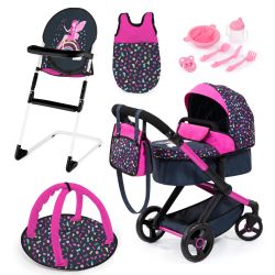 Bayer Design Kombi-Puppenwagen Xeo Deluxe Set Konfetti dunkelblau-pink