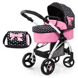 Bayer Design Kombi-Puppenwagen City Max schwarz rosa Herzchen