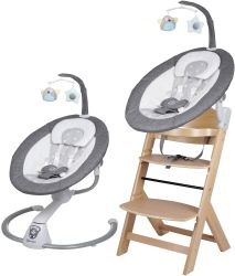 BabyGO Homey Set Babywippe inkl Family Kinderhochstuhl grau natur