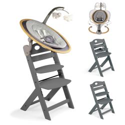 BabyGo Homey Set Hochstuhl Family mit Babywippe wood/ grey 