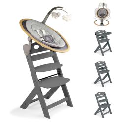 BabyGo Homey-Set Pro Hochstuhl Family inkl. Babywippe & Essbrett wood/ grey 