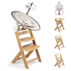 BabyGo Homey-Set Pro Hochstuhl Family inkl. Babywippe & Essbrett beige/ natur