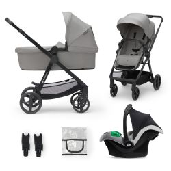 Kinderkraft Kombi-Kinderwagen 3in1 Newly Moonlight Grey + Babyschale Mink Pro