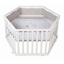 Roba Laufgitter 6-eckig weiß lackiert mit Rollen und Schutzeinlage Indibär