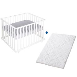 Roba Kids Laufgitter Set 4-eckig weiss inkl. Matratze Style Silbergrau