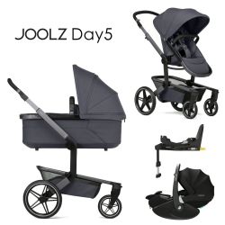 Joolz Day 5 - 4in1 Kinderwagen-Set - Stone grey - inkl. Babywanne & Sportsitz + Maxi-Cosi Pebble 360 Pro 2 + FamilyFix 360 Pro + XXL-Zubehörpaket
