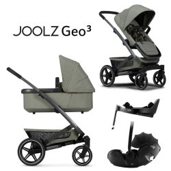 Joolz Geo 3 Mono - 4in1 Kinderwagen-Set - Sage Green - inkl. Babywanne & Sportsitz + Britax Römer BABY-SAFE PRO + VARIO BASE 5Z + XXL-Zubehörpaket