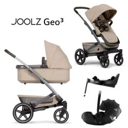 Joolz Geo 3 Mono - 4in1 Kinderwagen-Set - Sandy Taupe - inkl. Babywanne & Sportsitz + Britax Römer BABY-SAFE PRO + VARIO BASE 5Z + XXL-Zubehörpaket