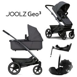Joolz Geo 3 Mono - 4in1 Kinderwagen-Set - Stone Grey - inkl. Babywanne & Sportsitz + Britax Römer BABY-SAFE PRO + VARIO BASE 5Z + XXL-Zubehörpaket