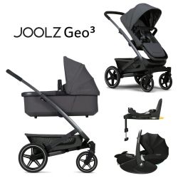 Joolz Geo 3 Mono - 4in1 Kinderwagen-Set - Stone Grey - inkl. Babywanne & Sportsitz + Maxi-Cosi Pebble 360 Pro 2 + FamilyFix 360 Pro + XXL-Zubehörpaket