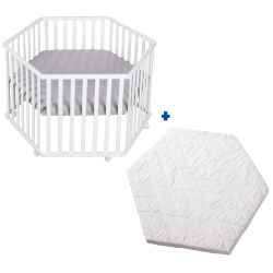 Roba Kids Laufgitter Set 6-eckig weiss inkl. Matratze Style Silbergrau