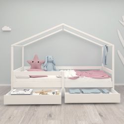 roba Hausbett 90 x 200 cm Kinderbett Rausfallschutz Holz weiß lackiert