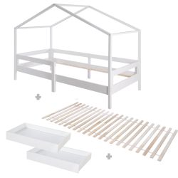 roba Hausbett 90 x 200 cm Kinderbett Lattenrost Schubladen Rausfallschutz