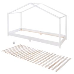 roba Hausbett 90 x 200 cm Lattenrost Kinderbett Holz weiß lackiert