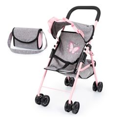 Bayer Design Puppenwagen mit Wickeltasche grau-melange rosa Schmetterling