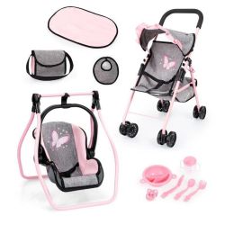 Bayer Design Buggy Set Schmetterling grau melange rosa