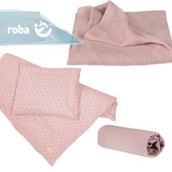 Roba Geschenkset BIO Bettwäsche, Spannbetttuch & Babydecke Lil Planet Rosa Mauve