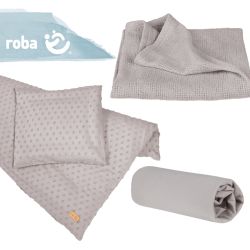 Roba Geschenkset BIO Bettwäsche, Spannbetttuch, Babydecke Lil Planet Silbergrau