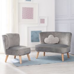 Roba Kids Lil Sofa Set groß (Sofa + Sessel + Kissen) Style Silbergrau