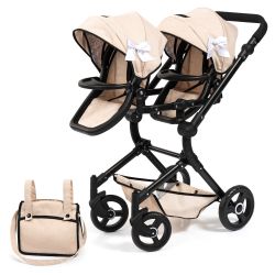 Bayer Design Zwillings-Puppenwagen Twin Neo beige Schleife Wickeltasche