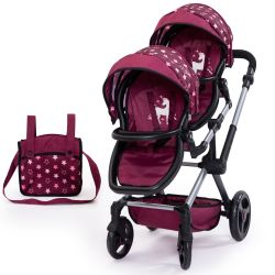Bayer Design Puppenwagen Puppen Zwillingswagen Xeo Twin bordeaux Sterne Einhorn