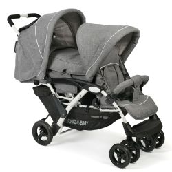 Chic 4 Baby Geschwisterwagen Duo + Tragetasche & Regenhaube Melange grau-weiß