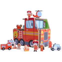 Bayer CHIC 2000 Feuerwehrstation Feuerwehr Spielset mit Zubehör Holz