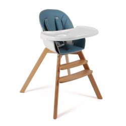 Chic 4 Baby Kinder Hochstuhl FIETE Buchenholz mit Essbrett blau 332-45