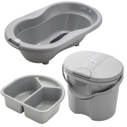 Rotho TOP Badeset 3-teilig Wanne, Windeleimer & Waschschüssel Stone Grey
