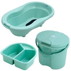Rotho TOP Badeset 3-teilig Wanne, Windeleimer & Waschschüssel swedish green